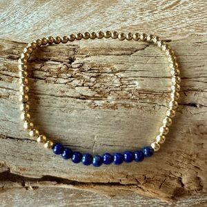 Lapis lazuli - Handmade 14k gold filled bead stretch lapis lazuli bracelet